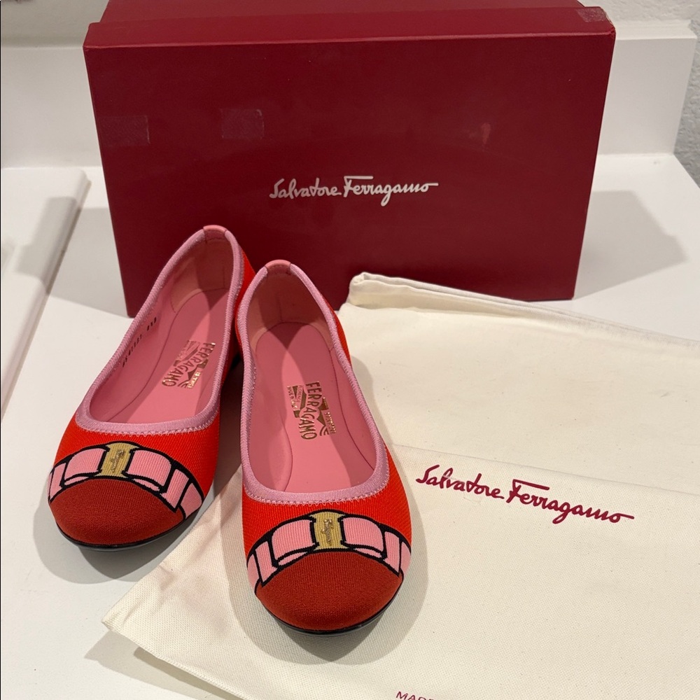 Salvatore Ferragamo Red and Pink Ballet Flats BNWT